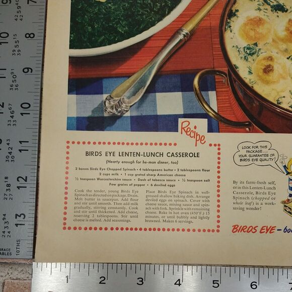 Birds Eye Spinach Lenten Lunch Casserole Aunt Fussy - 1950 Retro Vtg PRINT AD - Picture 7 of 10